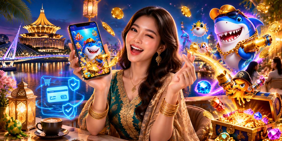 Latar permainan menang memancing di Kuching semasa Hari Raya